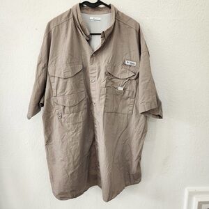 Columbia PFG Shirt Mens XXL 2XL Short Sleeve Tan Button Up Pockets Lightweight
